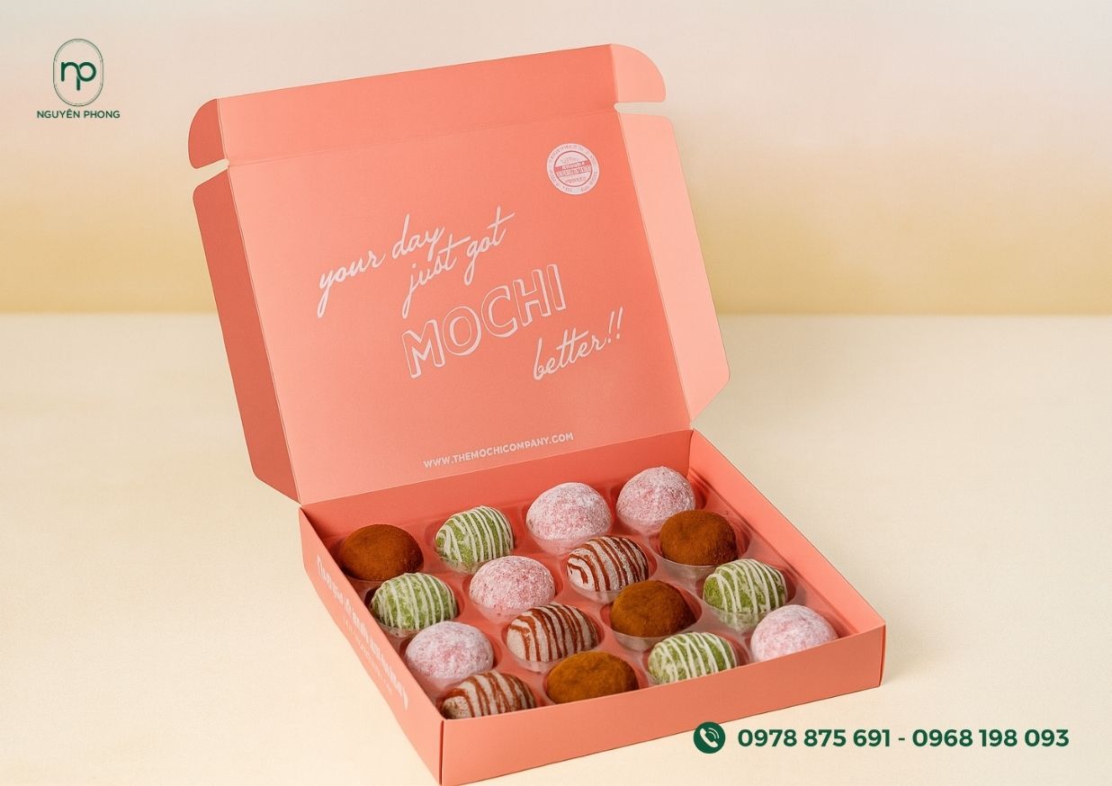 Hộp giấy đựng bánh mochi ấn tượng
